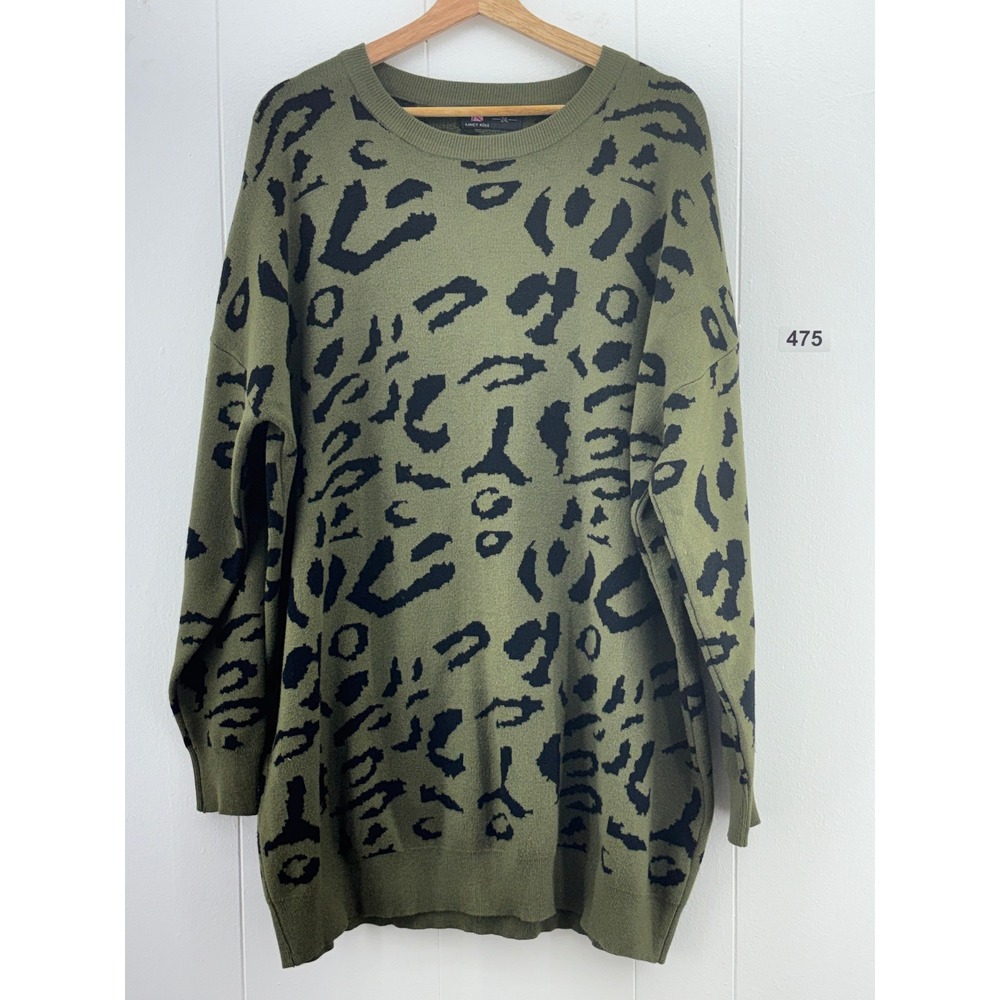 Kancy Kole Womens 2XL Olive Green Leopard Print Oversized Knit Sweater Tunic